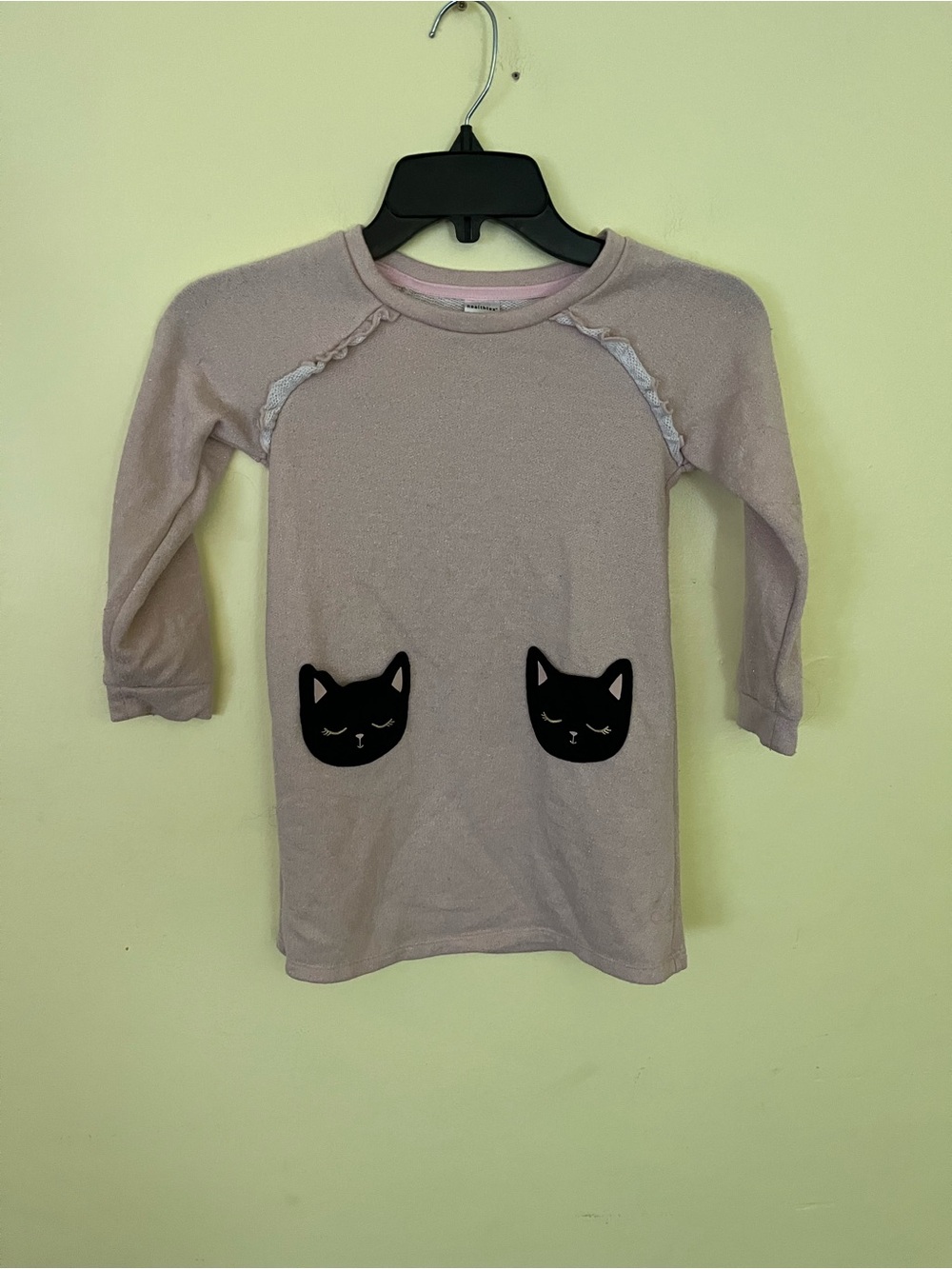 healthtex Long Sleeve Light Pink Dress with Black Cat Pockets Size 5T